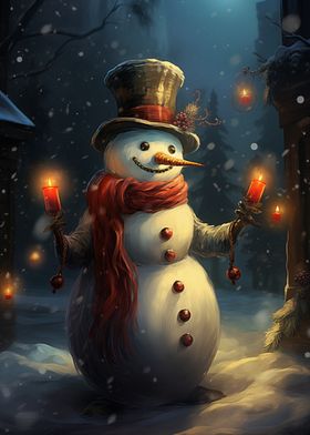 Smiling Snowman with Candles