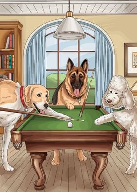 Dogs Playing Pool