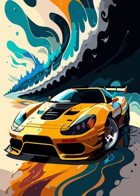 Yellow Sports Car with Wave