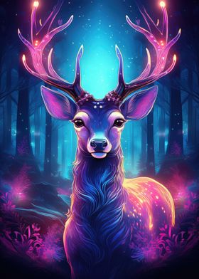 Neon Deer in Forest