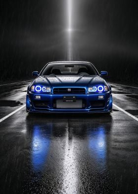 Blue Nissan Skyline R34