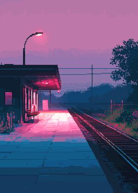 Pixel Art Train Station