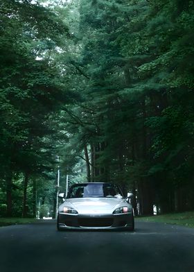 Silver Honda S2000 in Forest