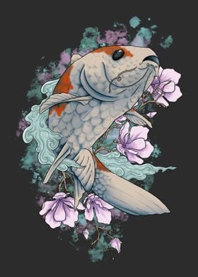 Koi Fish with Cherry Blossoms