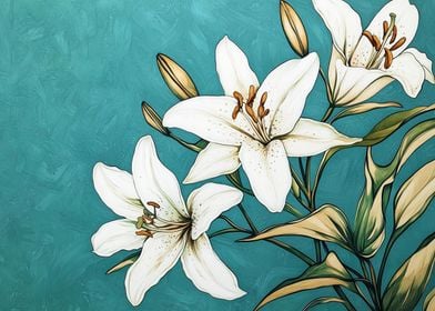 White Lilies on Teal