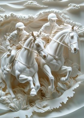 Two White Horses Race Papercut