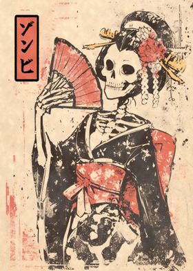 Zombie Skeleton Geisha Ukiyo-e