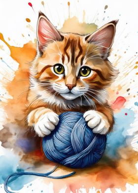 Kitten with Yarn Ball