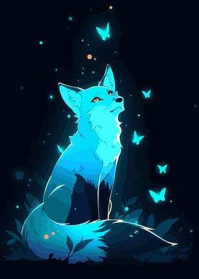 Glowing Fox with Butterflies