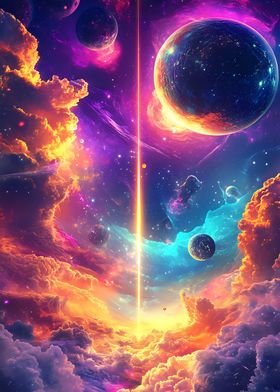 Cosmic Beam Neon Space Planets Clouds Nature