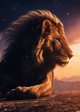 Majestic Lion at Sunset