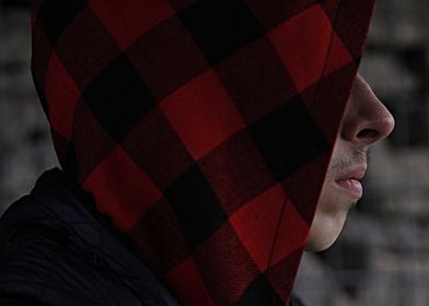 Man in Red and Black Plaid Hoodie