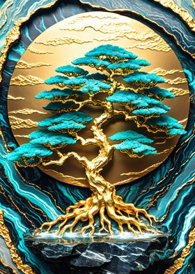 Gold Bonsai Tree Art