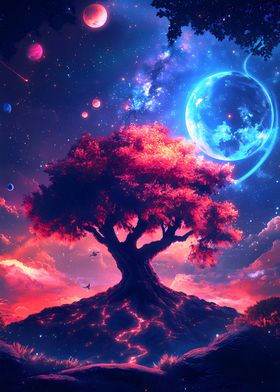 Cosmic Tree of Life Space Planets Nature Landscape