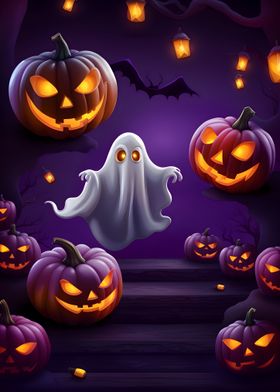 Halloween Ghost and Pumpkins