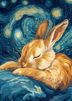 Sleeping Bunny Starry Night