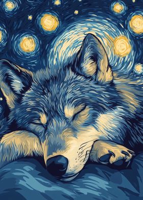 Wolf in Starry Night