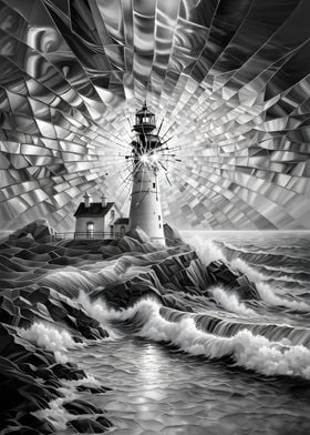 Lighthouse in Stormy Sea