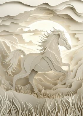 Papercut Horse in Sunset