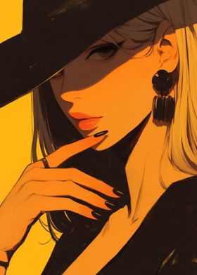 Woman in Hat and Earrings