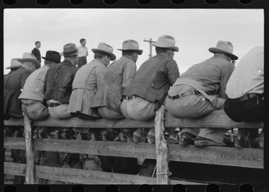 Cowboys Watching Rodeo | Men in Hats on Fence | Vintage Photography | 1930s Rancher Life