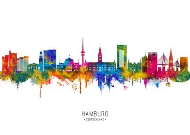 Hamburg Skyline Watercolor