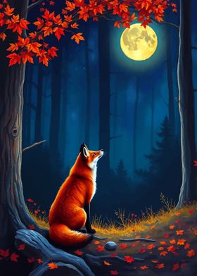 Fox Under the Full Moon