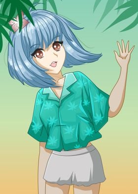 Anime Girl in Hawaiian Shirt