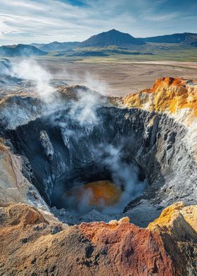 Volcanic Crater with Steam