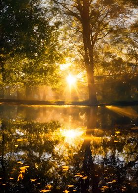 The Light of the Forest: A Tranquil Canvas Under the Sun's Golden Rays