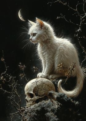 White Cat and Skull