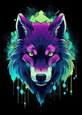 Neon Wolf Art