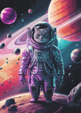 Cat Astronaut in Space