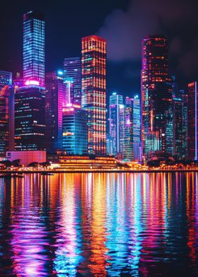 Neon Cityscape Reflection