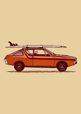 Renault 17 Orange Car with Surfboard