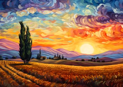 Sunset Landscape Painting