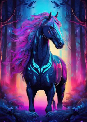 Neon Horse in Forest