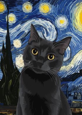 Black Cat Starry Night