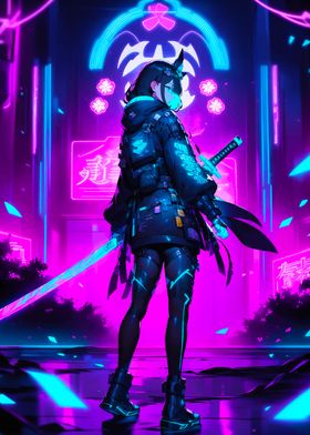 Cyberpunk Anime Girl with Katana