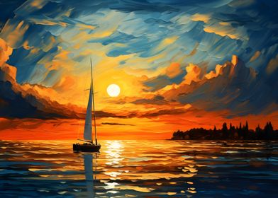 Sunset Sailboat Painting