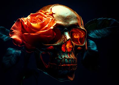 Golden Skull with Rose