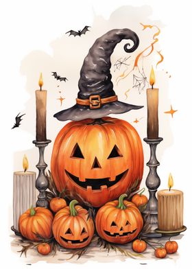 Halloween Pumpkins & Witch Hat