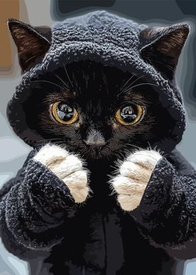 Black Cat in Hoodie