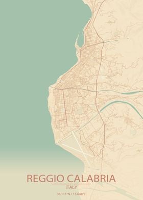 Reggio Calabria Italy Vintage Style City Map