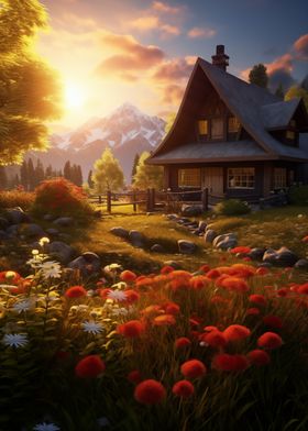 Mountain Cabin Sunset