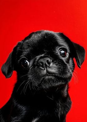 Black Pug Puppy Portrait