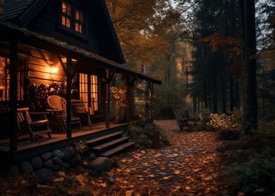 Cozy Cabin in Autumn Woods