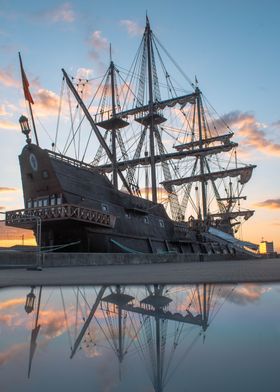 Galleon Ship at Sunset