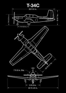 T-34C Airplane Blueprint