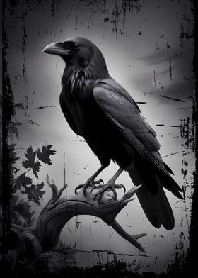 Black Raven on Branch